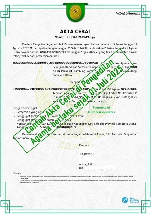 Akta Cerai Sejak Juli 2025