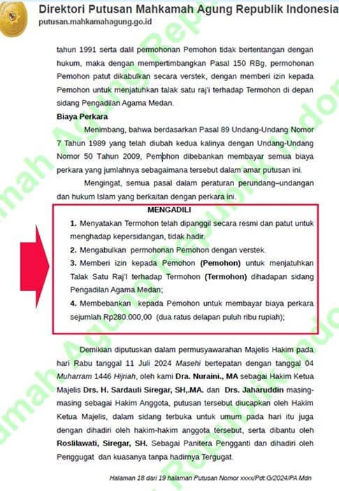Contoh amar putusan Cerai Talak yang diputus secara verstek