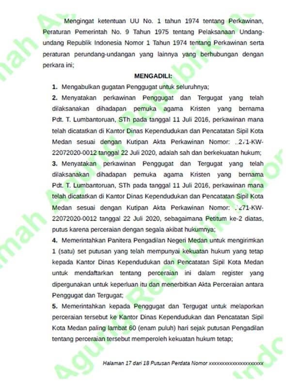 Contoh amar putusan gugatan perceraian di Pengadilan Negeri